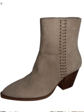 Lucky Brand Suede Leather Boots Block Heel Side Stud Detail Tan Boho Size 7.5